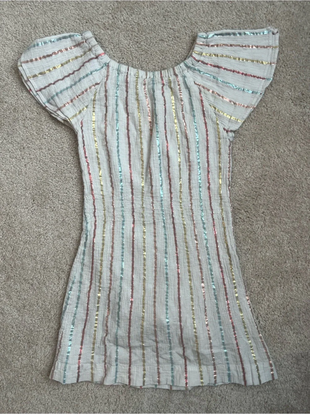 Gymboree Girls Ivory Metallic Stripe Flutter Dress for Summer
