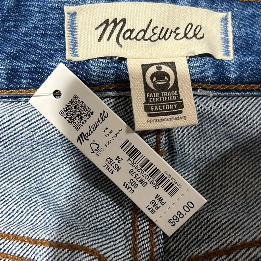 Madewell Long Denim Shorts in Pedersen Wash size 24 NWT