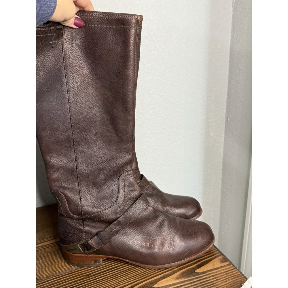 UGG Australia Channing 3184 Brown Tall‎ Leather Riding Boots Size 9 US