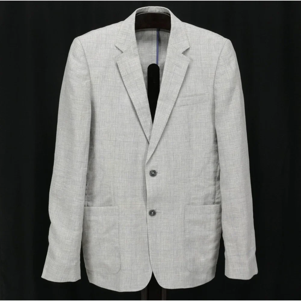 Murano (M) 38L Gray Glen Plaid 100% Linen Summer Blazer Unstructured Lightweight