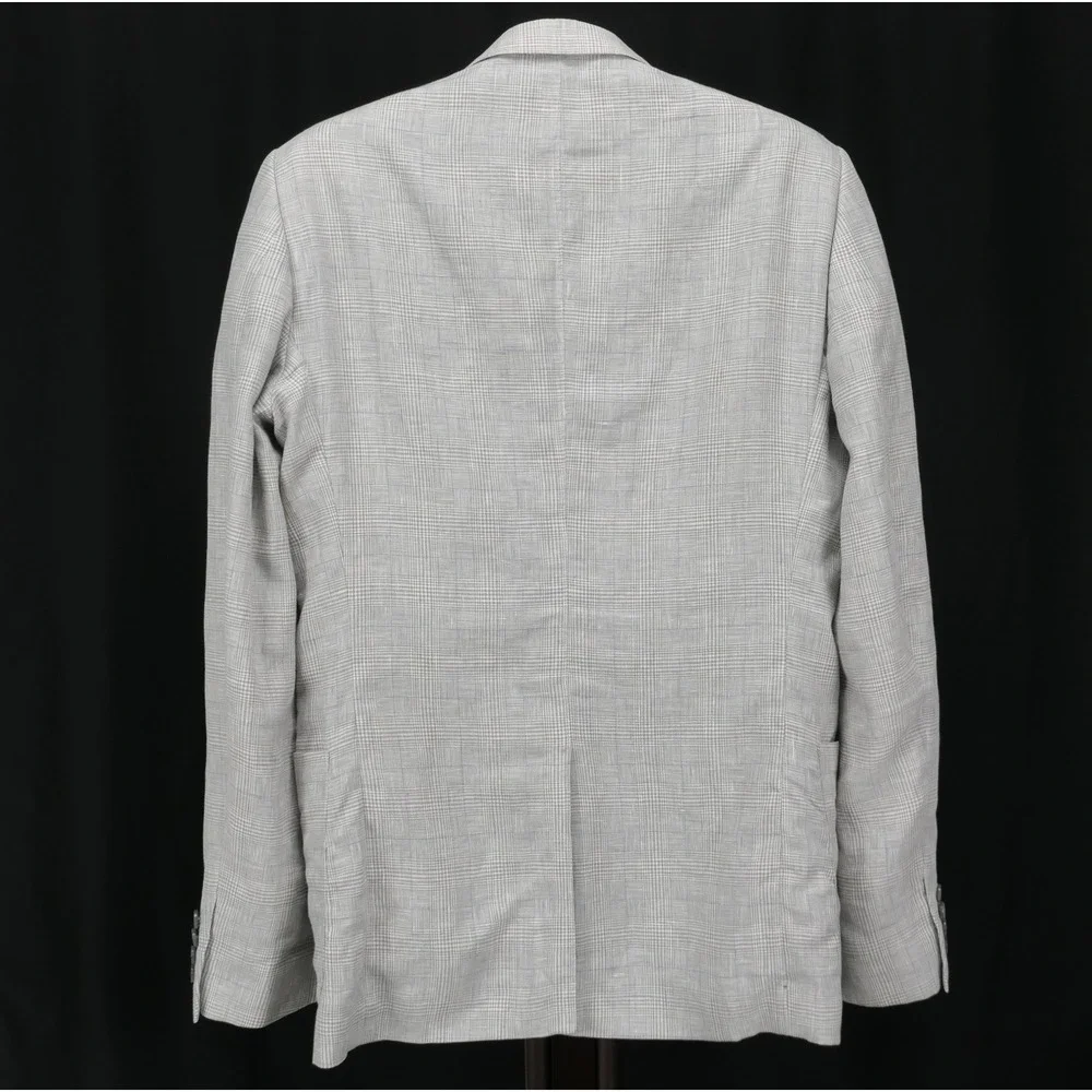 Murano (M) 38L Gray Glen Plaid 100% Linen Summer Blazer Unstructured Lightweight