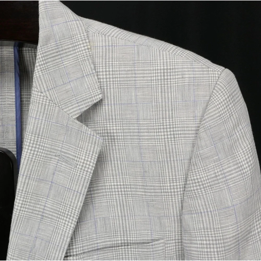 Murano (M) 38L Gray Glen Plaid 100% Linen Summer Blazer Unstructured Lightweight