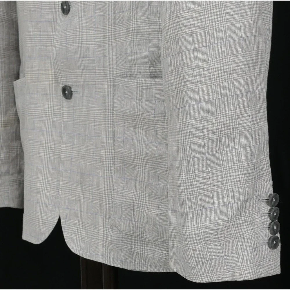 Murano (M) 38L Gray Glen Plaid 100% Linen Summer Blazer Unstructured Lightweight