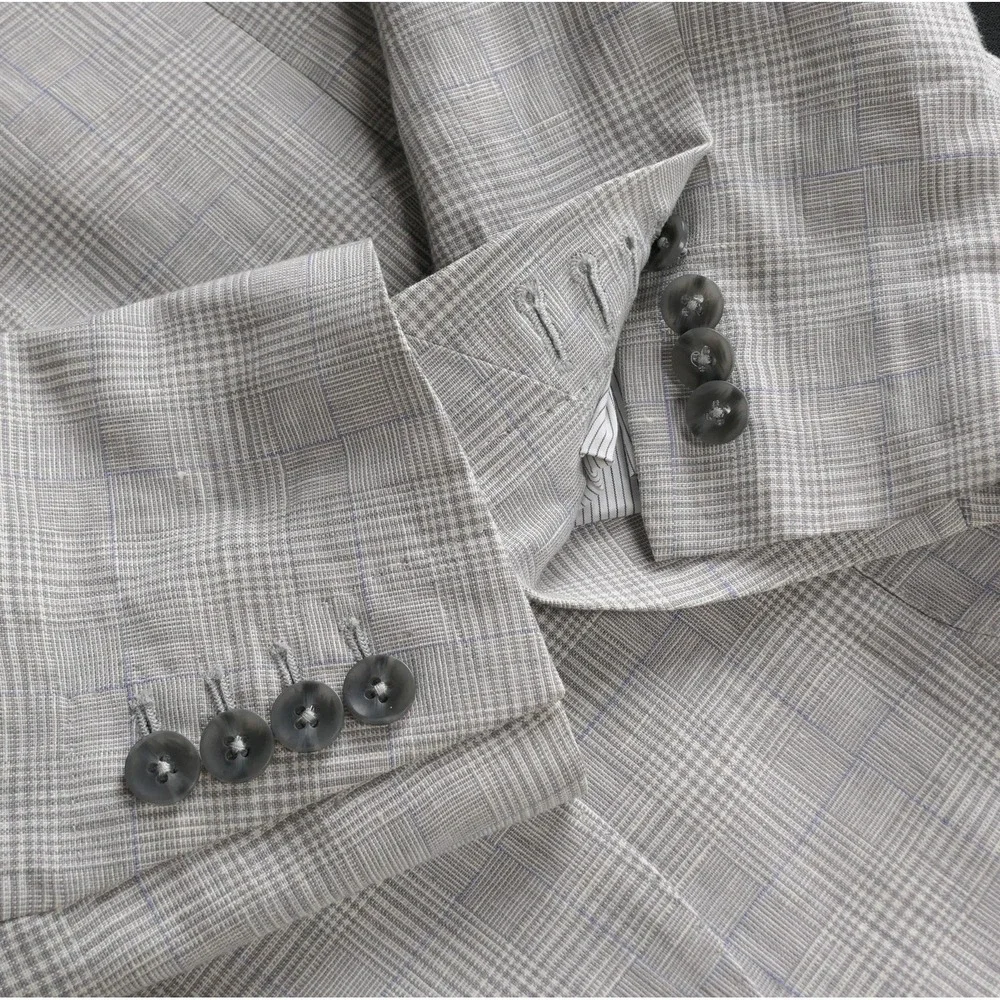 Murano (M) 38L Gray Glen Plaid 100% Linen Summer Blazer Unstructured Lightweight