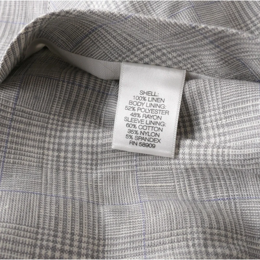 Murano (M) 38L Gray Glen Plaid 100% Linen Summer Blazer Unstructured Lightweight