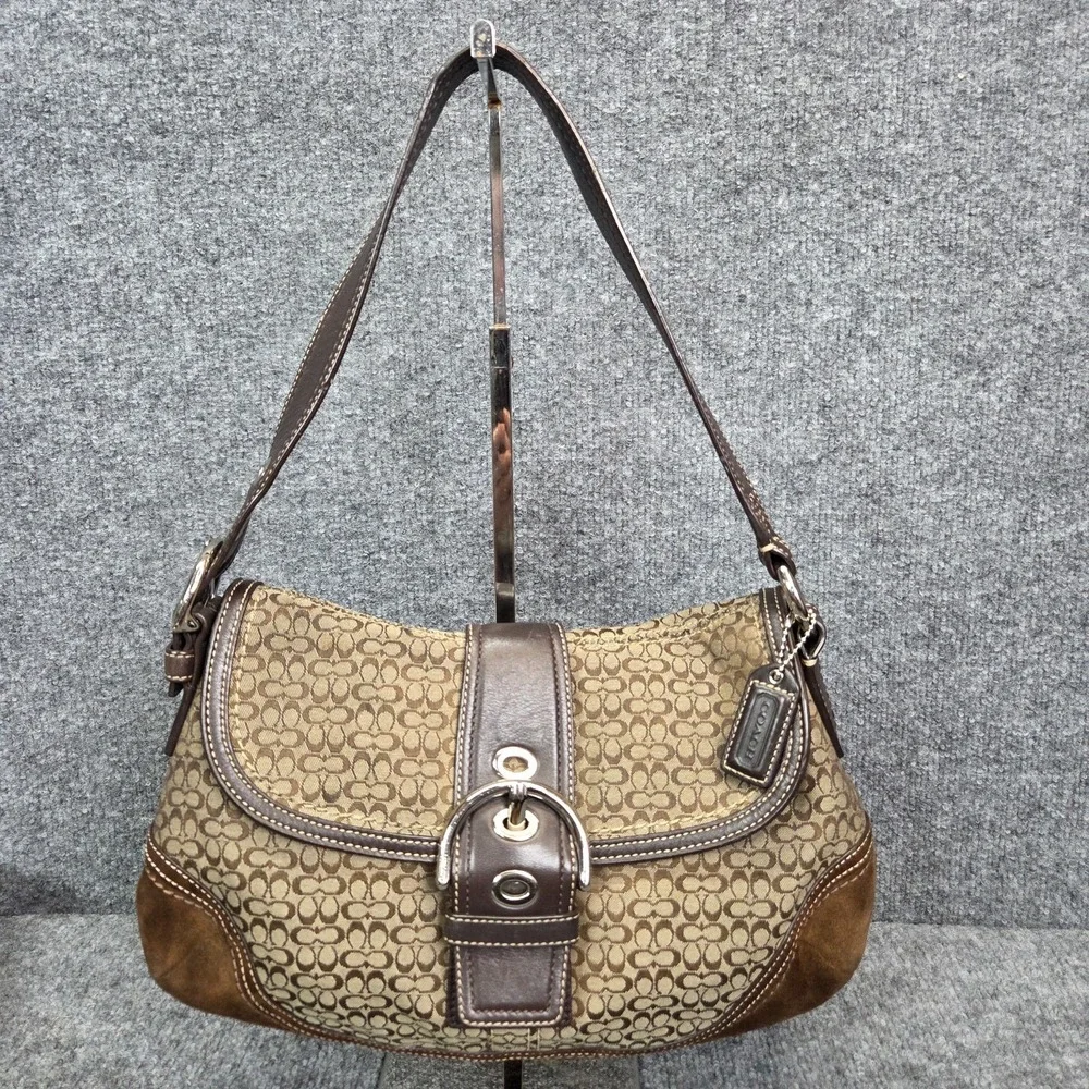 Coach F10926 Vintage Soho BROWN Leather & Signature C Canvas Shoulder‎ Bag y2K