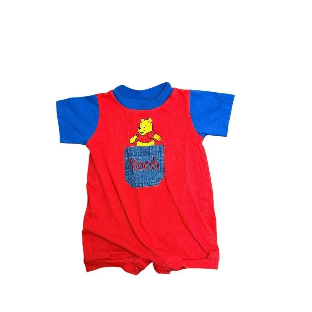 Vintage Disney Winnie The‎ Pooh Embroidered Pocket Romper Size 12 Months