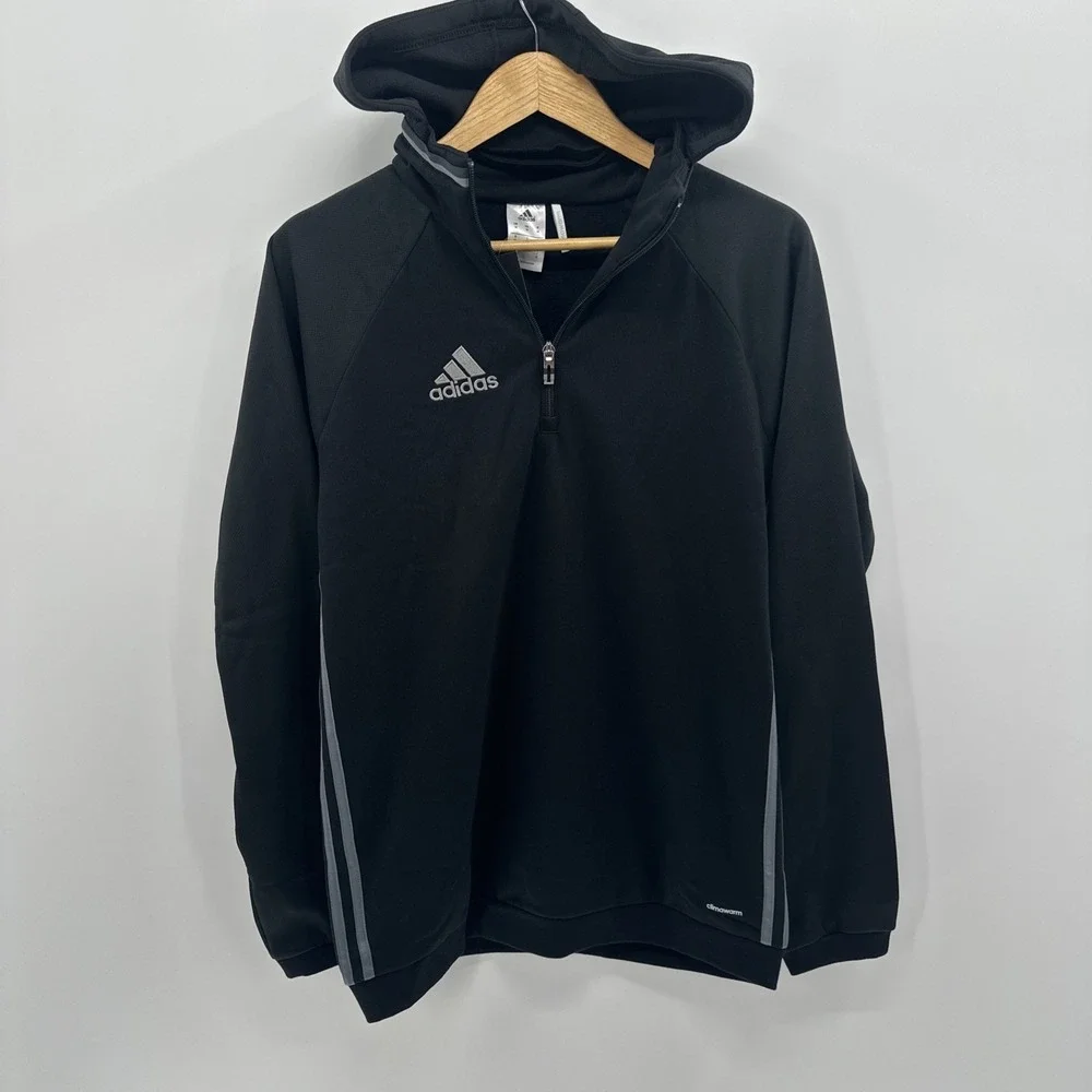 NEW Adidas Hoodie Mens M Black 1/4 Zip Sweatshirt Climawarm Heavy Stitch‎ Logo
