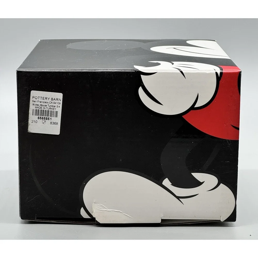 Pottery Barn Disney Mickey‎ Mouse Glass Tumblers Set of 4 Black White