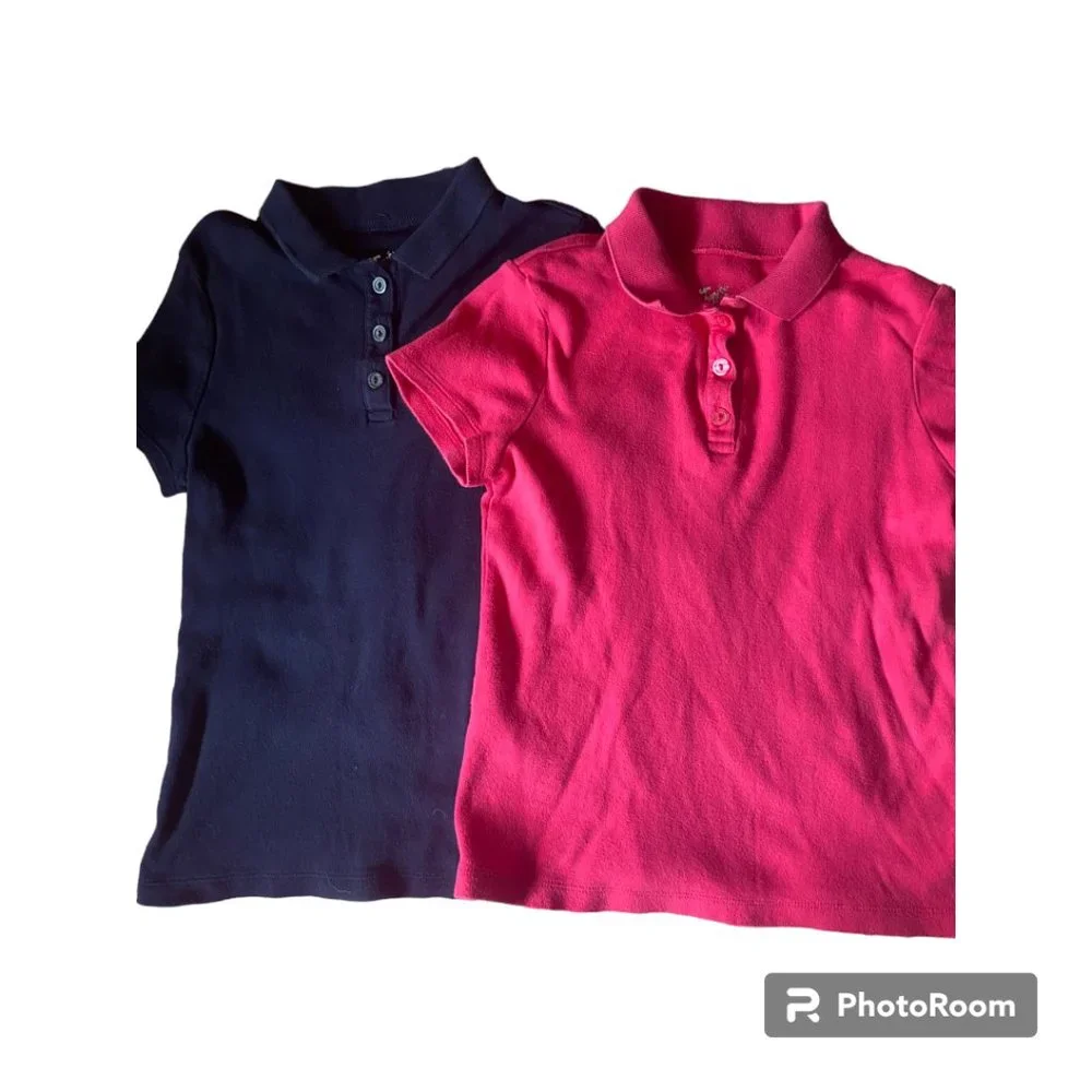 Justice lot 2 Girl's School Uniform short sleeve‎ Polo shirts Pink and Blue sz 8