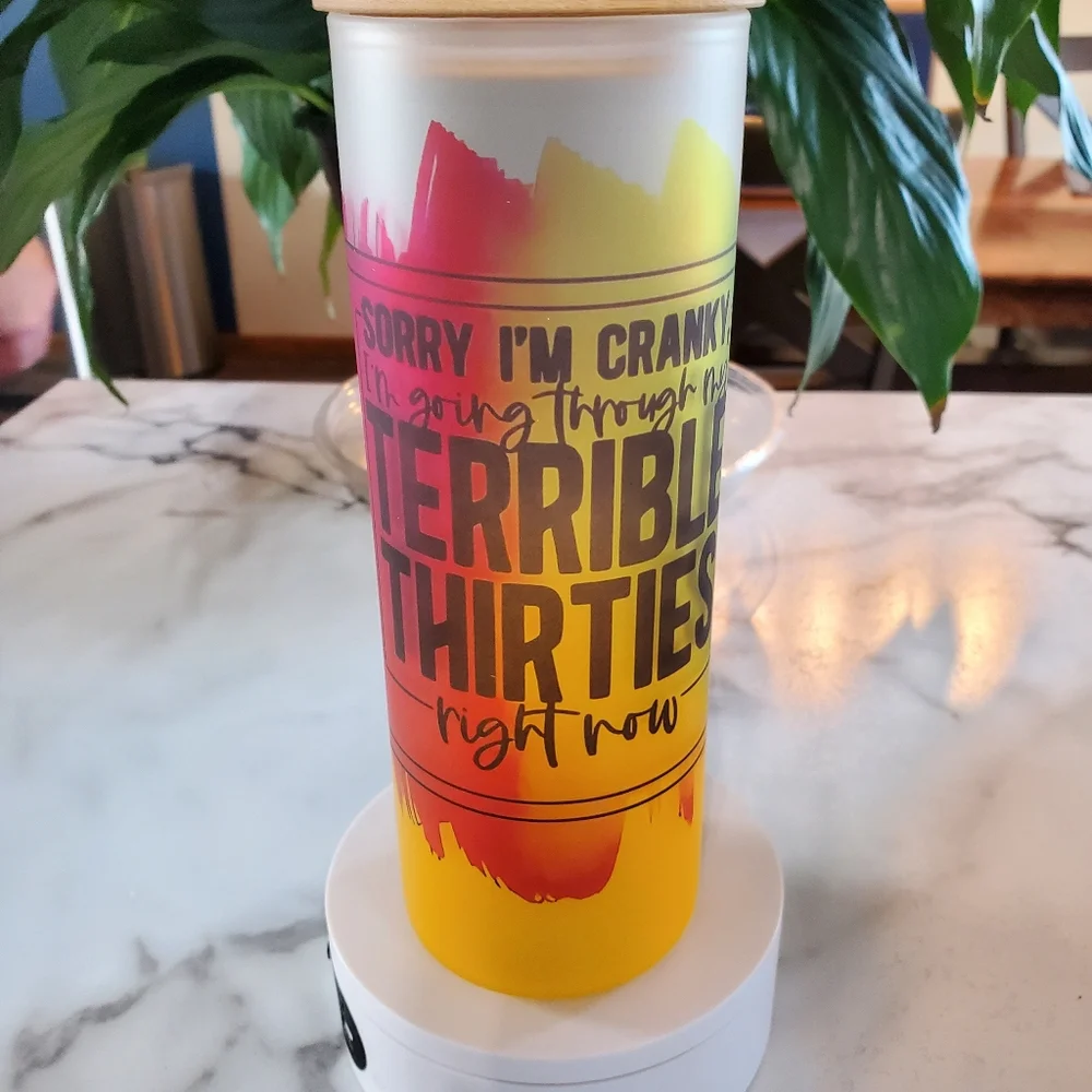 TERRIBLE THIRTIES 20oz Gradient Yellow Glass Tumbler with duo lids 🎉sale