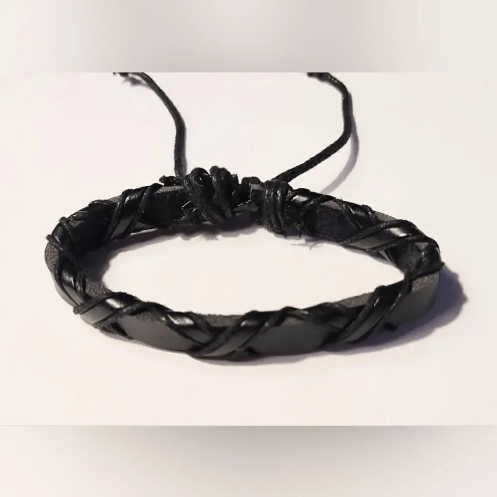 Men's bracelet‎ leather braided black new d41