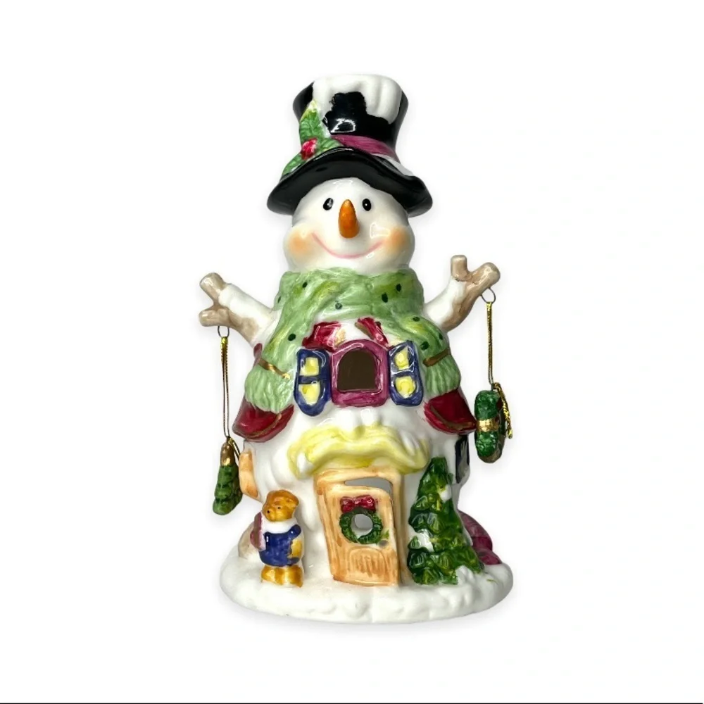 Vintage Ceramic Tealight Candle Snowman Holder 2002 Christmas Designspirations‎