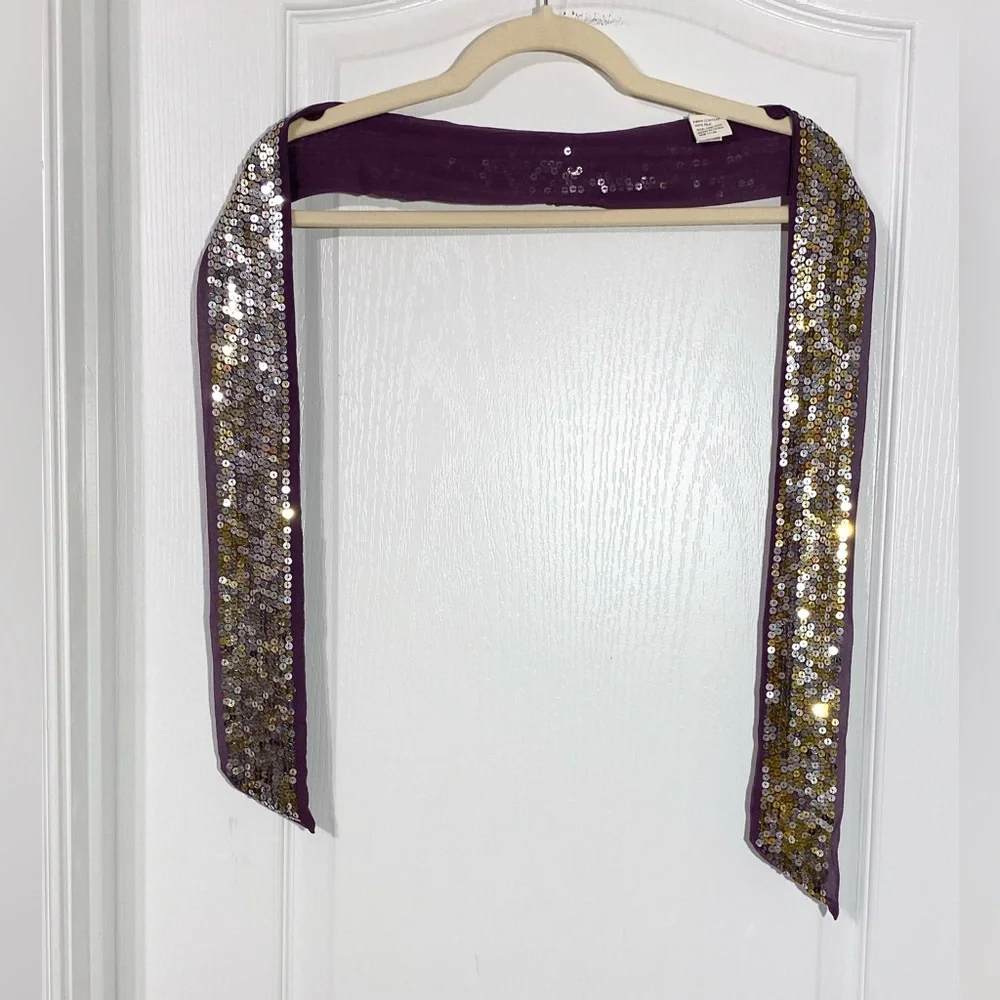Sheer Purple Silk w/ Silver & Gold Sequins Sash Belt 58”L x 2.75”W