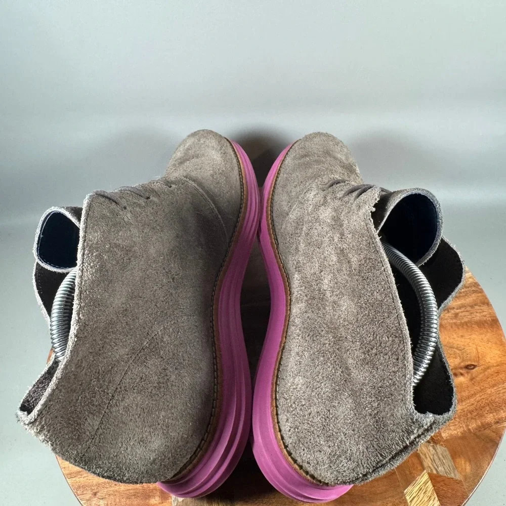 Cole Haan Lunargrand Chukka Mens 9 Gray Suede Pink Lunarlon Sole Boots C11186