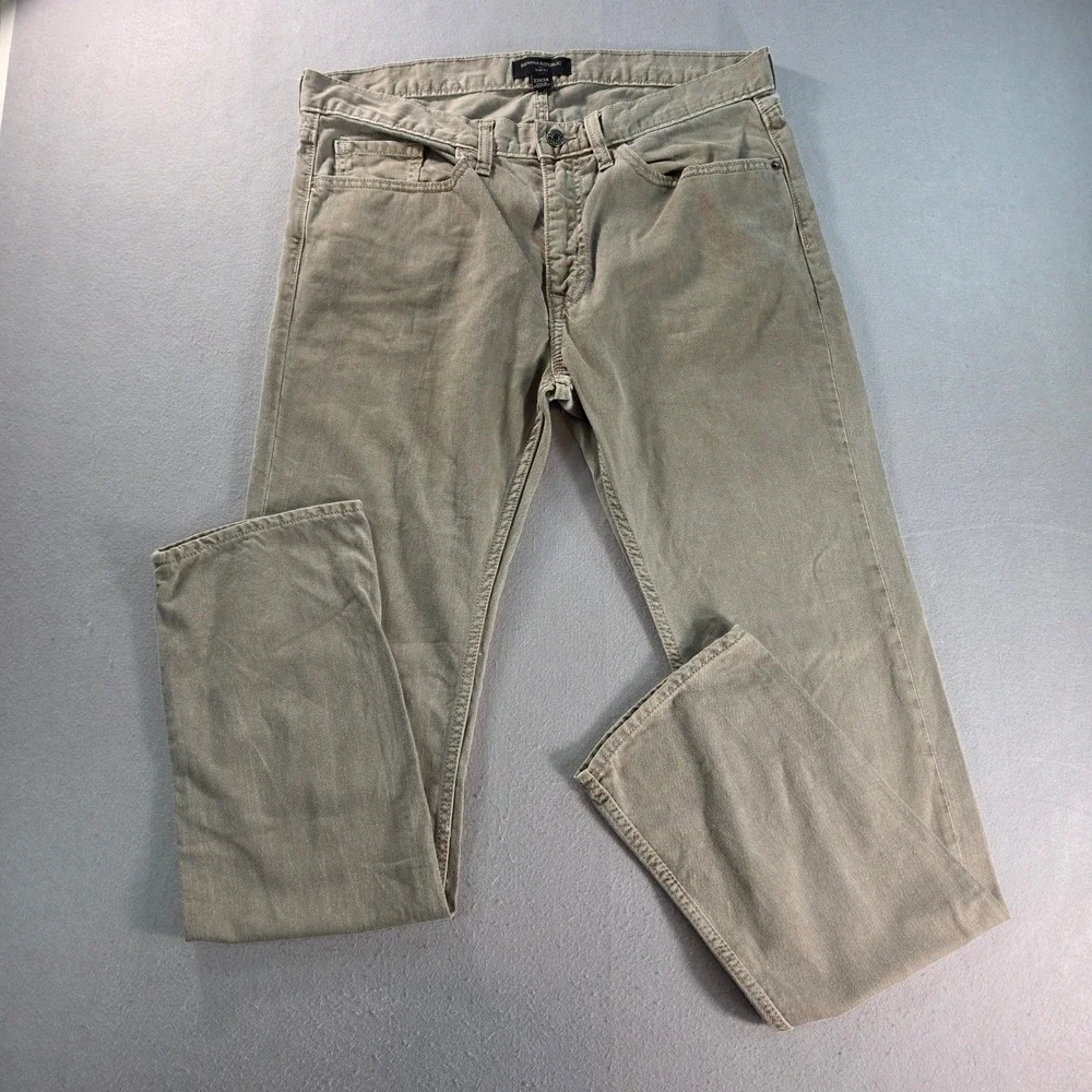 Banana Republic Slim Fit Pants Mens 33x34 Khaki Beige Cotton Chino Casual Preppy