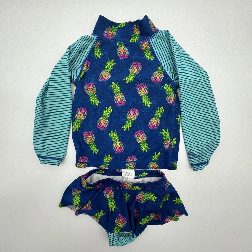 UV Skinz UPF‎ 50+ Pineapple Rash Guard Swim Set Girls Size 4T Long Sleeve