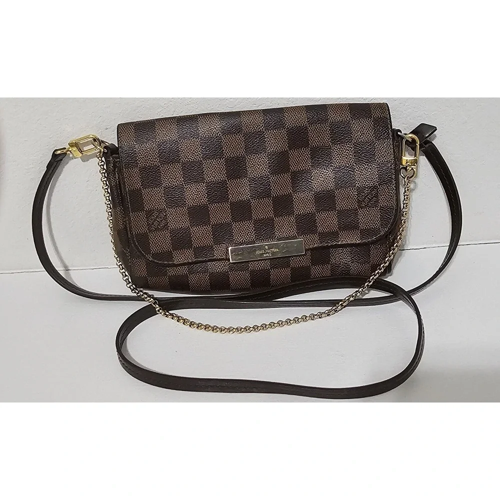 LOUIS VUITTON Favorite PM Damier Ebene Crossbody Bag FRANCE‎  Du1154 Color Brown
