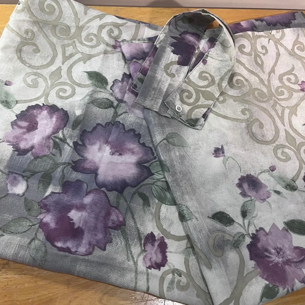 Vtg Dan River Purple Floral Sage Scroll Curtain Panels 40x84 Set of 2 USA Made