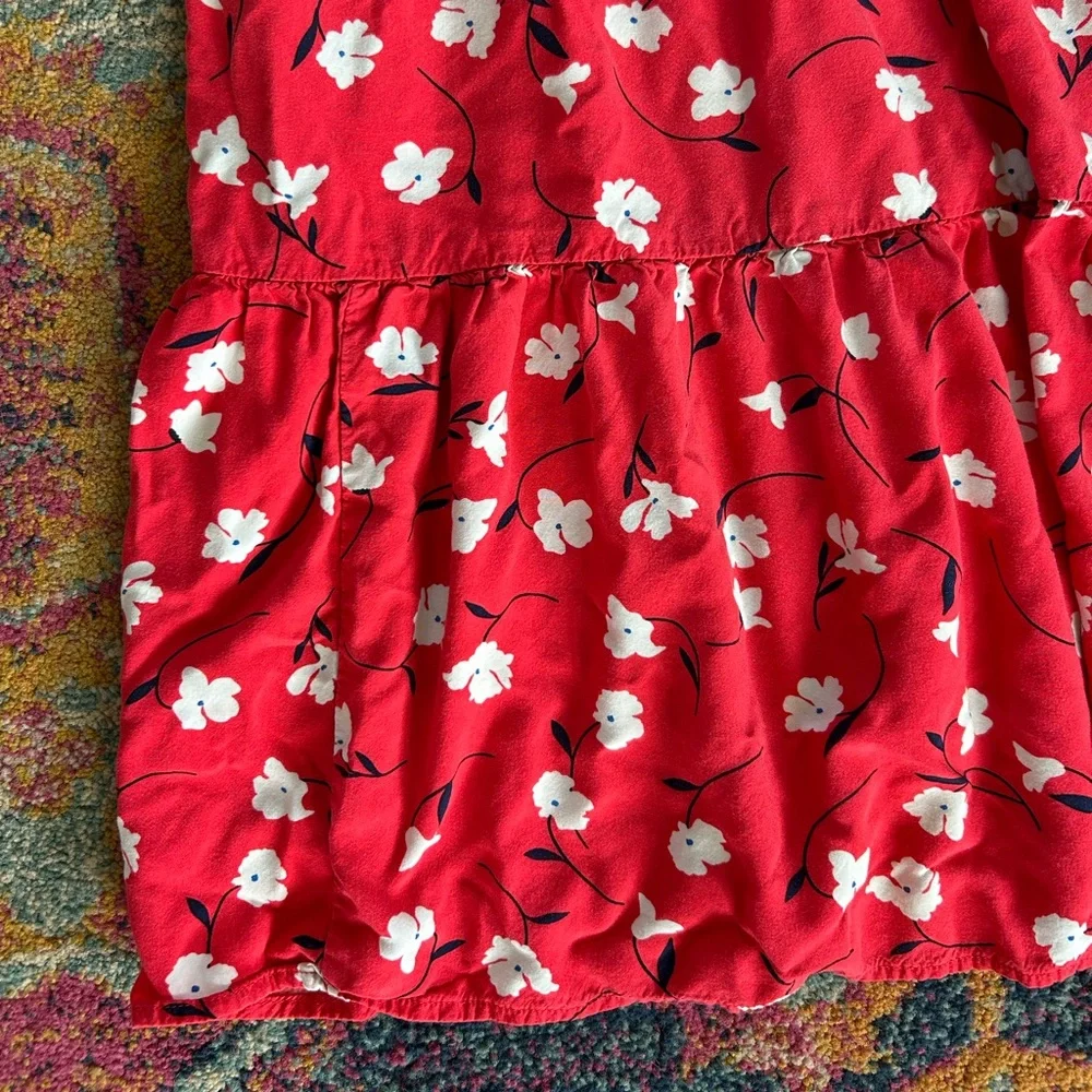 J. Crew | Womens Red/White Floral Tiered Short Puff Sleeve Crewneck Midi Dress S