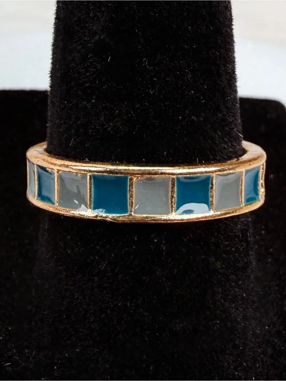 Goldtome Green Blue Geometric Open Band Ring 6 3/4