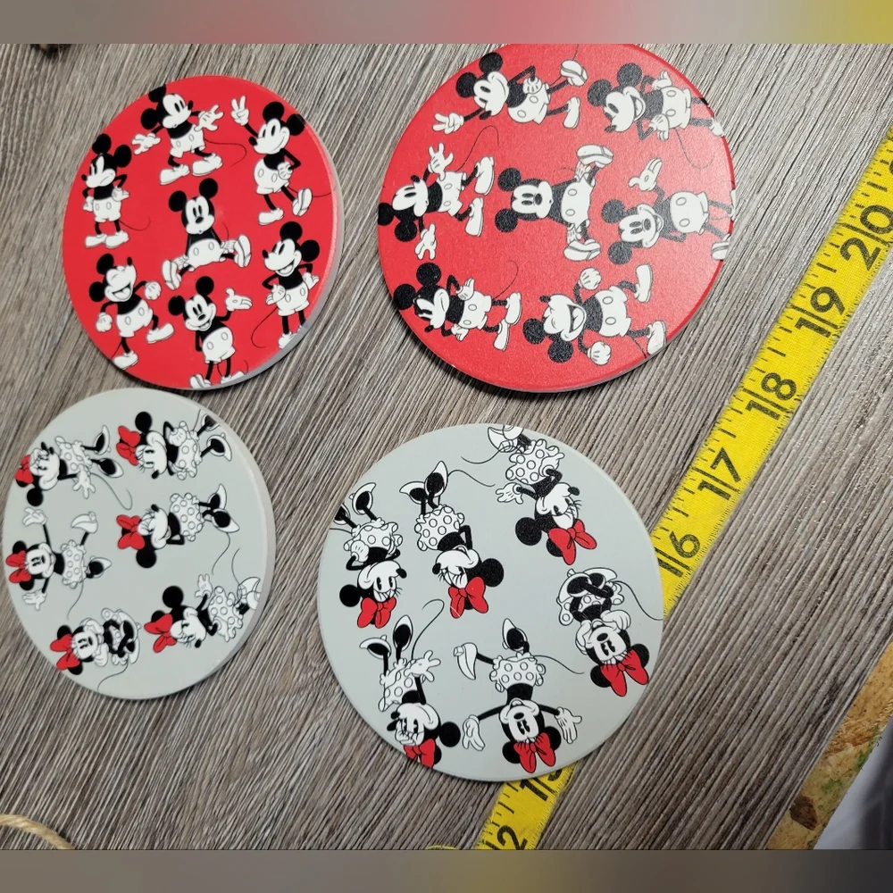SET of 4 Ceramic Disney Mickey & Minnie Mouse‎ Drink Coasters New