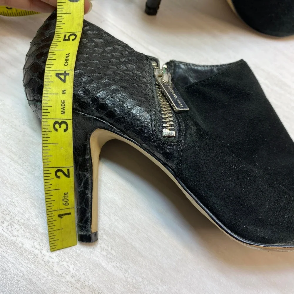 Michael Kors Womens 8M Booties Suede Snake Leather Black Stiletto Zip Shooties