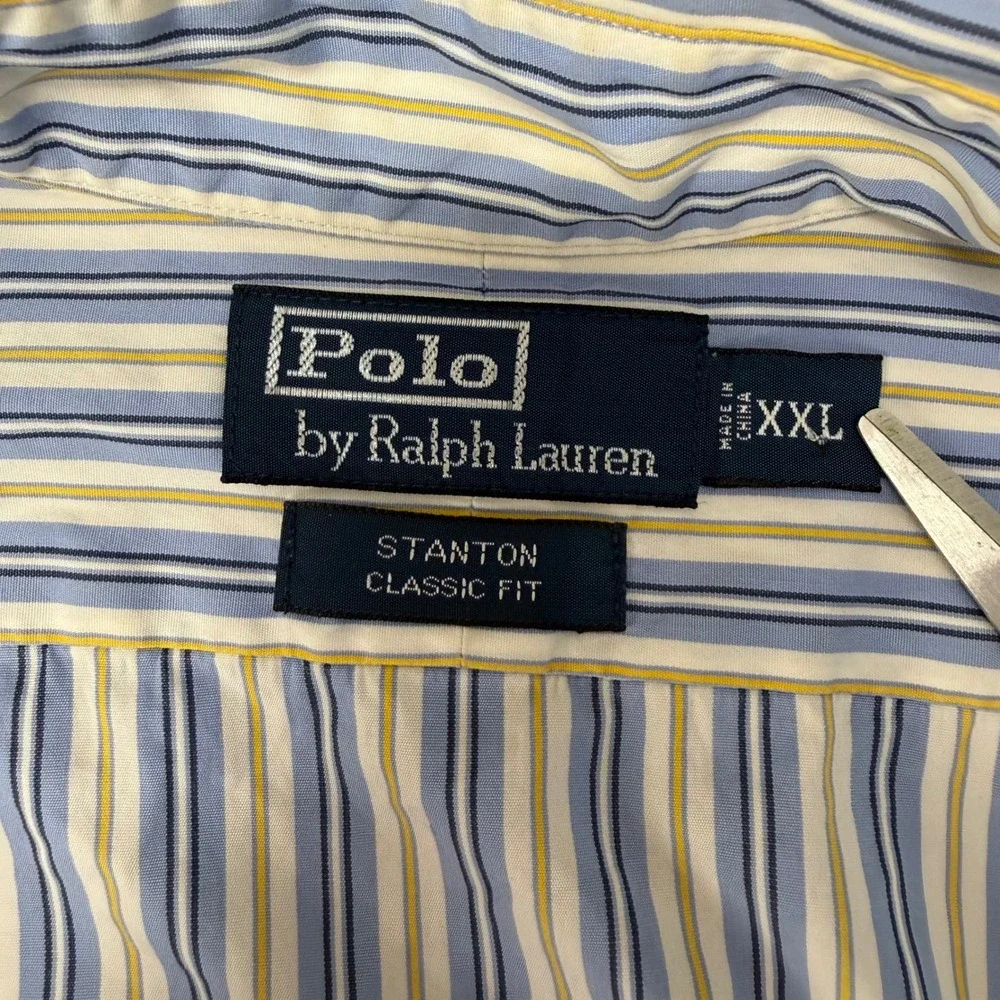 Polo Ralph Lauren Stanton Classic Fit Blue Yellow Striped Cotton Shirt XXL