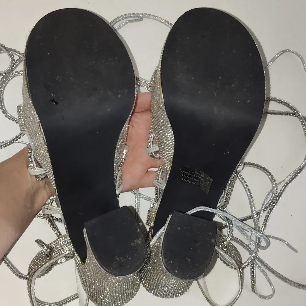 Dolls Kill Poster Girl Lace Up Silver Platform Heels 9