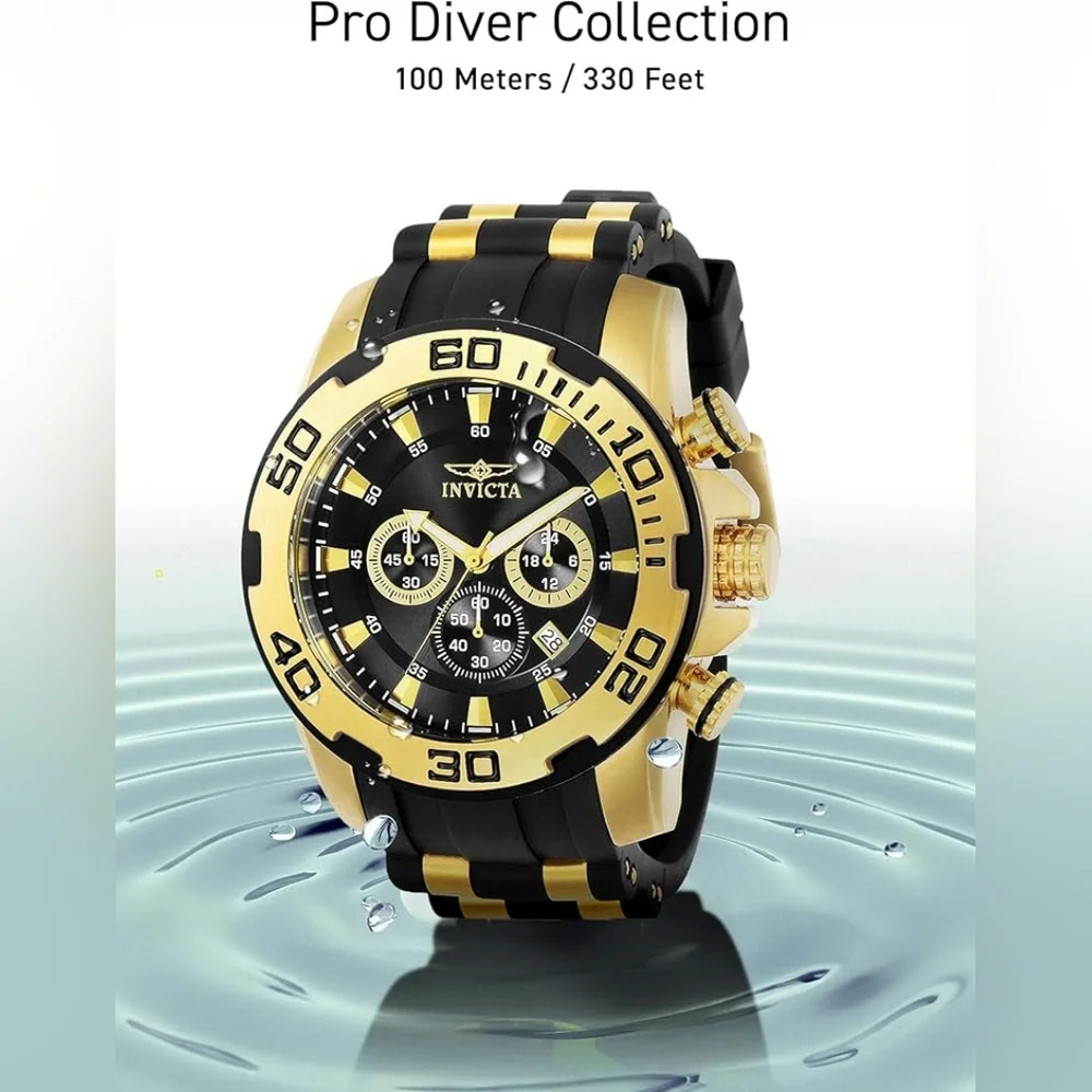 NEW NIB Invicta Pro Diver‎ Mens Model 22340 Men's Watch Quartz 18k Gold 300 Feet