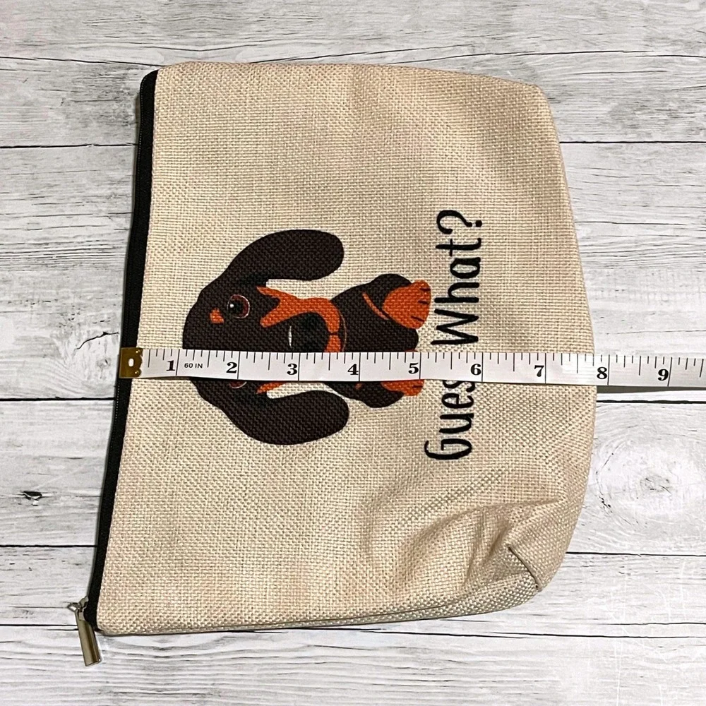 Guess What Dachshund Butt Cosmetic Bag Linen Zipper Pouch Beige Weiner Dog