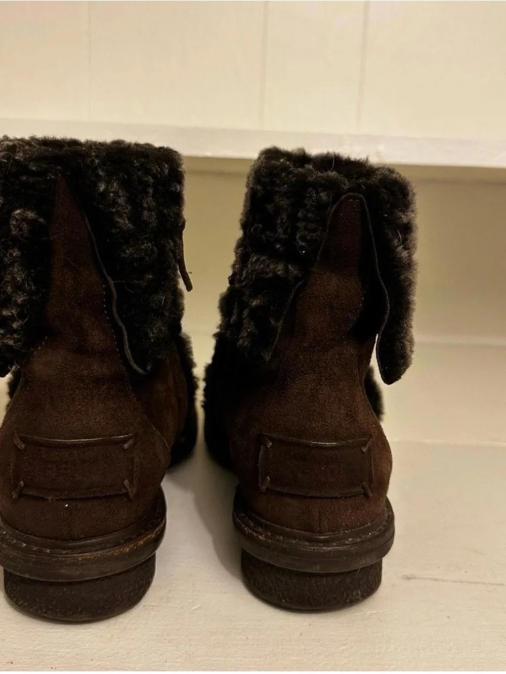 Fendi Zucca FF Logo Shearling Cuff Suede Ankle Boots Brown IT 36.5 US 5.5