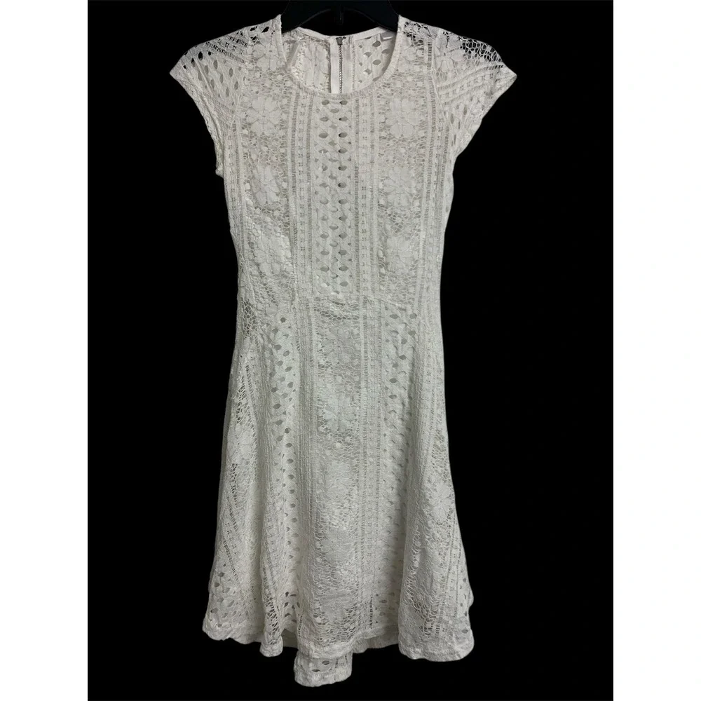 White Lace Boho Fit and Flare Dress  Size L‎ 14 Girls Zipper Back Special Event
