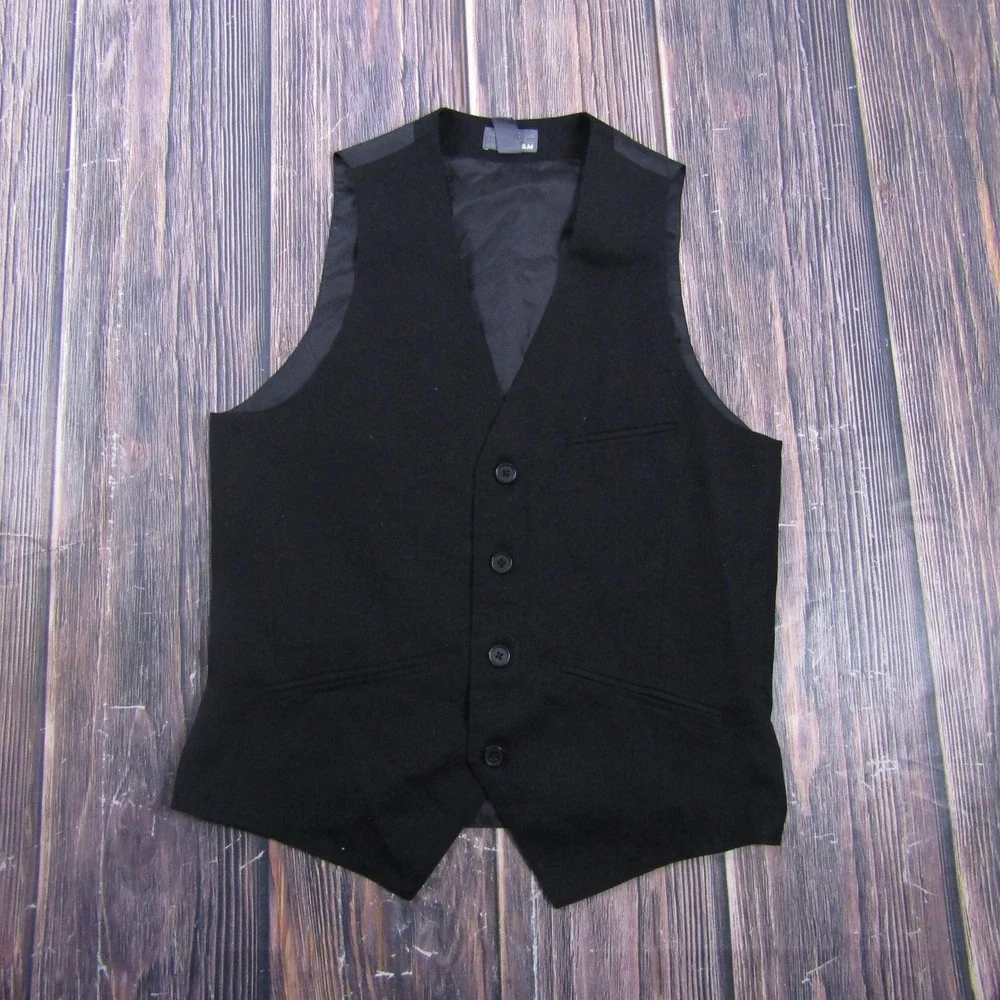 Suit Vest H&M‎ Mens 36 Black Solid Polyester Viscose 2 Piece Belted Formal