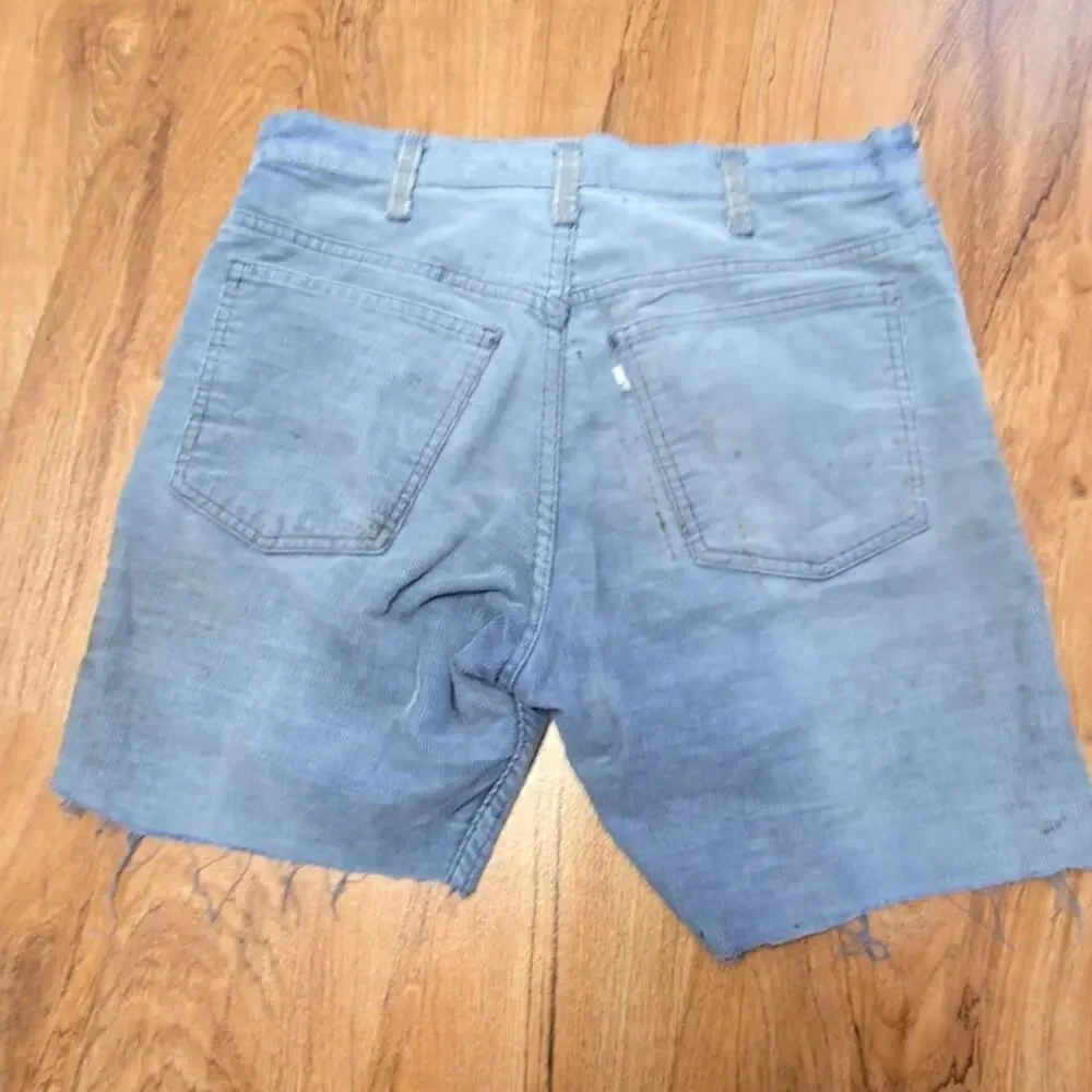 Vintage Corduroy Shorts Distressed Blue Mens 31 Cutoff Shorts