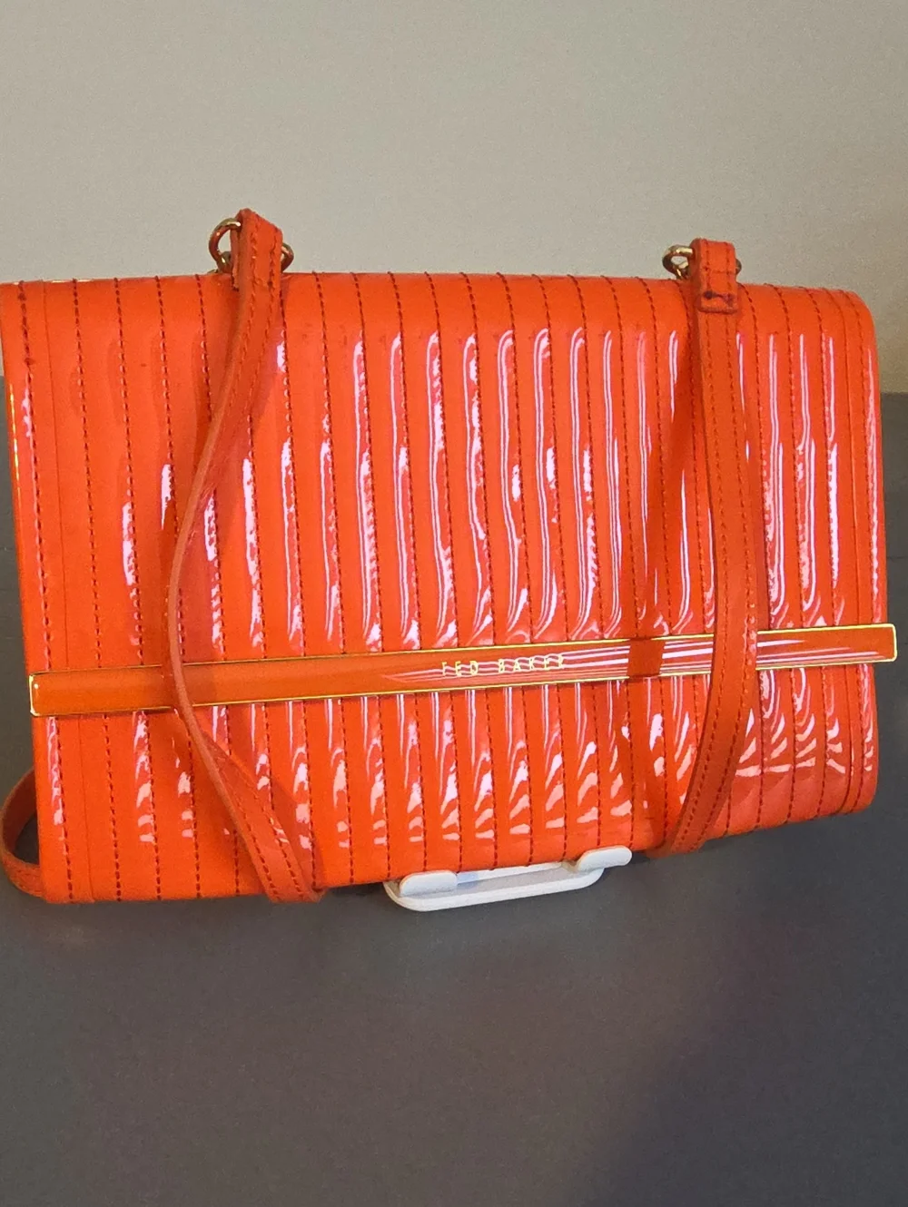 Ted Baker Orange Patent Quilted Crossbody Bag with Gold Accent
