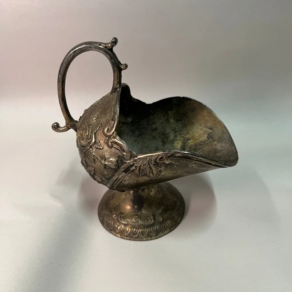 Silver-Plated Sugar Scuttle Featuring an Embossed Floral and Rose Pattern