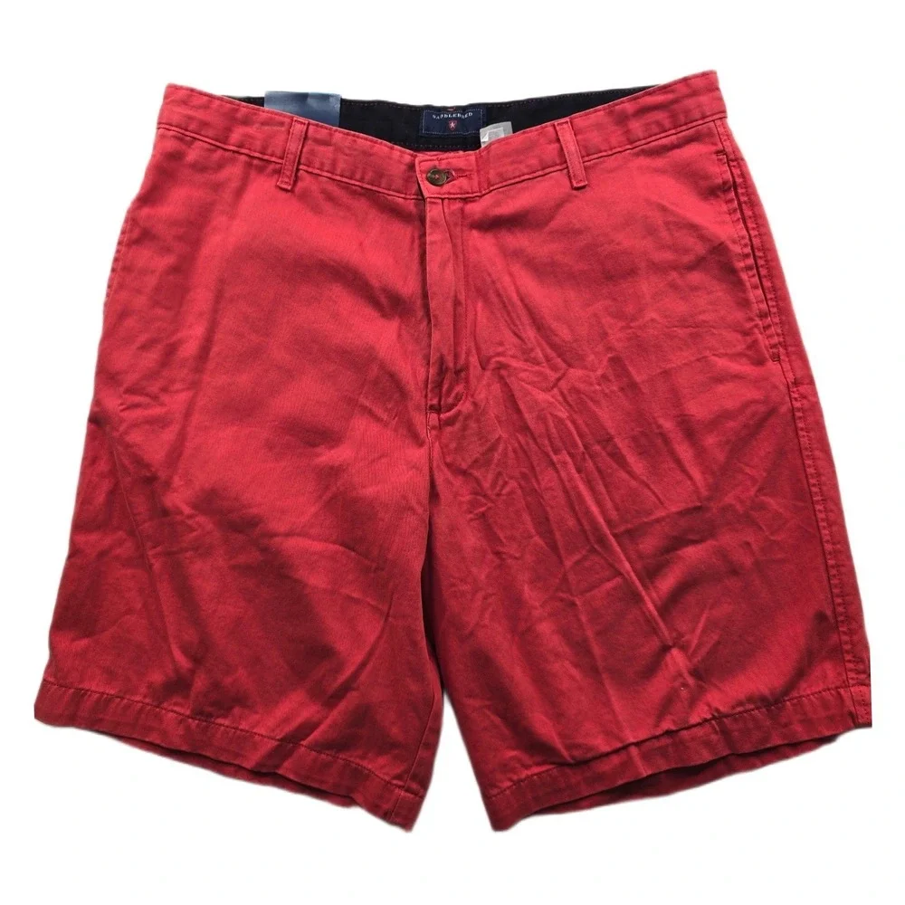 Saddlebred Chino Shorts Mens 36‎ Red Coral Cotton Flat Front 9