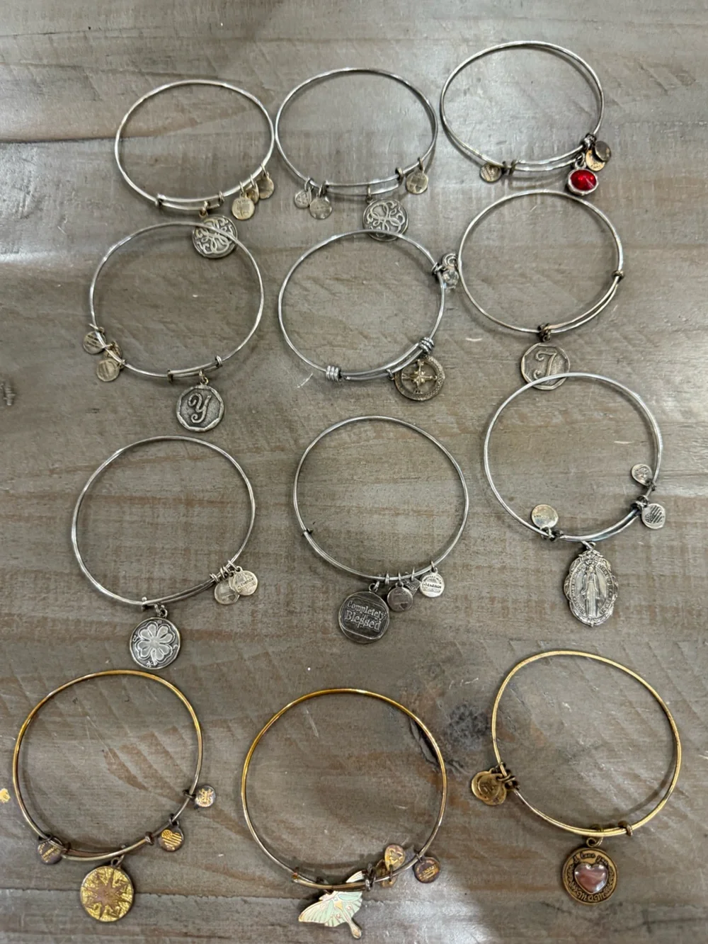 Alex and Ani Charm Bracelet Lot of 12 Mixed Silver & Gold Tone Bangles