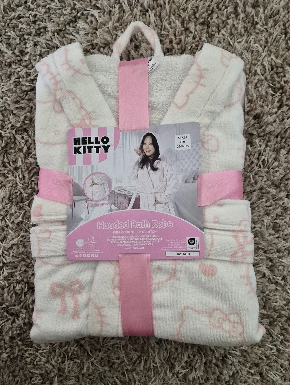 Hooded Bath Robe Hello Kitty NEW OSFM Lounge Spa Cotton Terry Towel Kawaii Plush