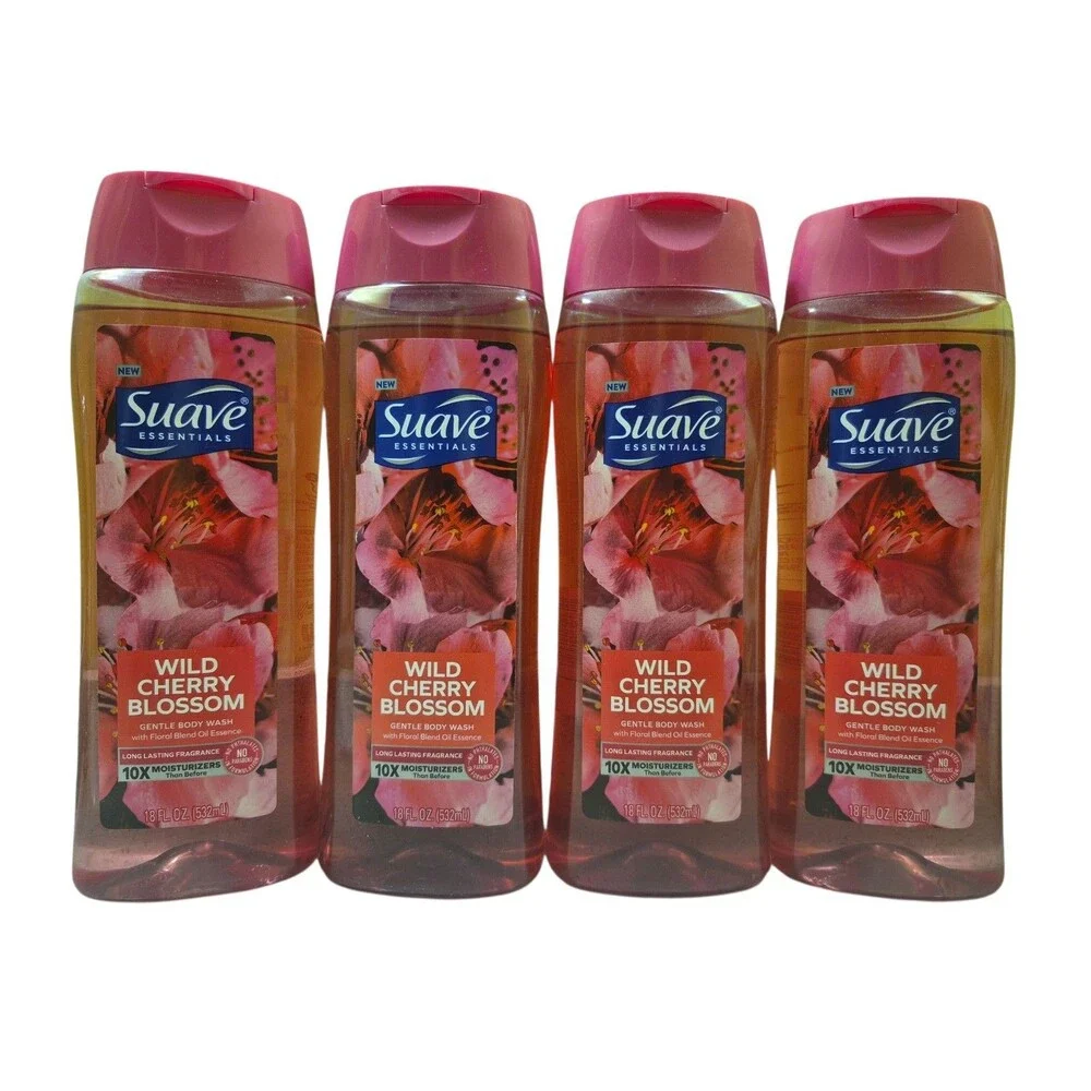 4 x Suave Essentials Body Wash WILD CHERRY BLOSSOM  18 FL oz Ea, Free Shipping!