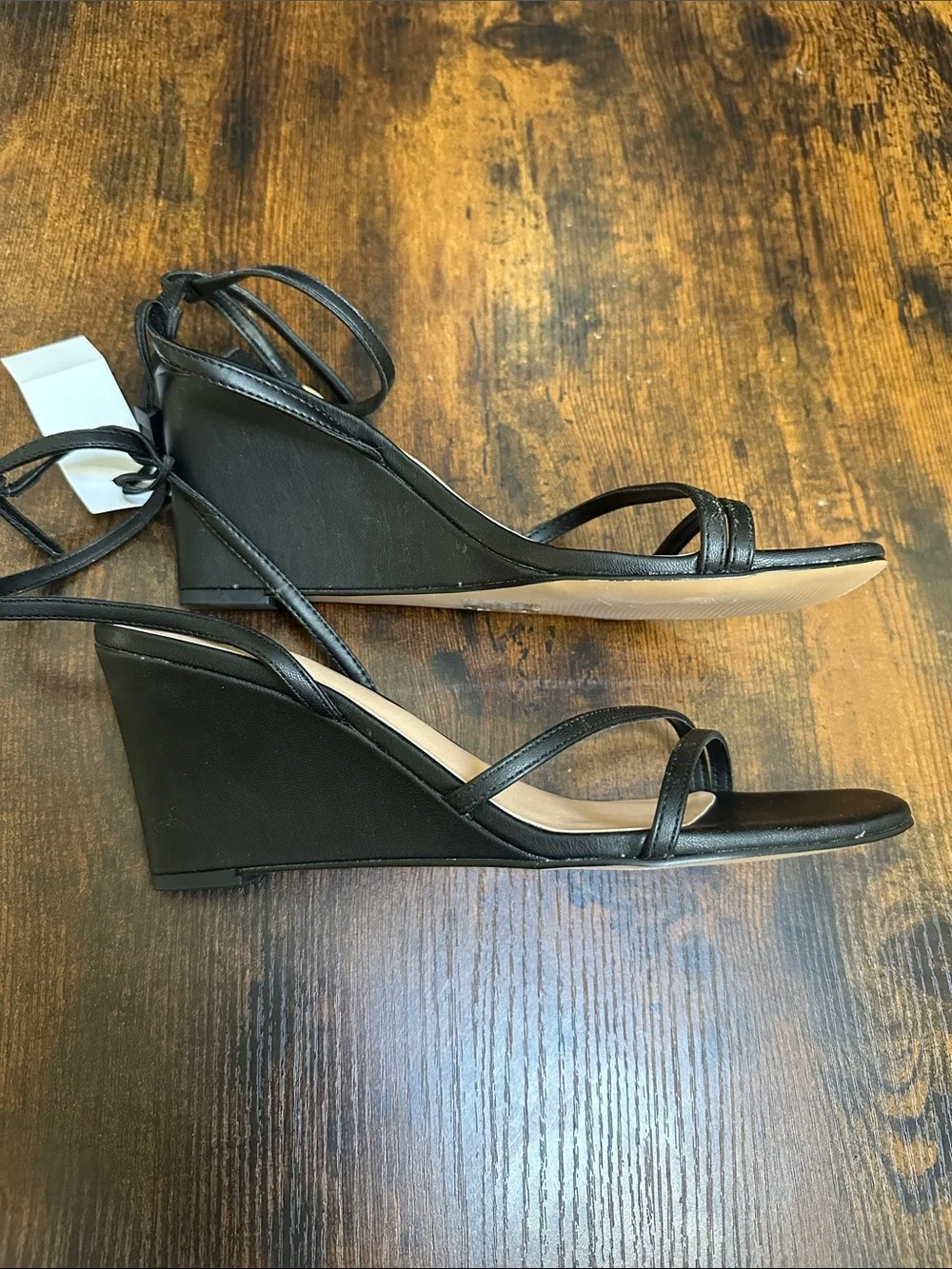 LOFT Black Strappy Square-Toe Wedge Sandals NWT Size 8