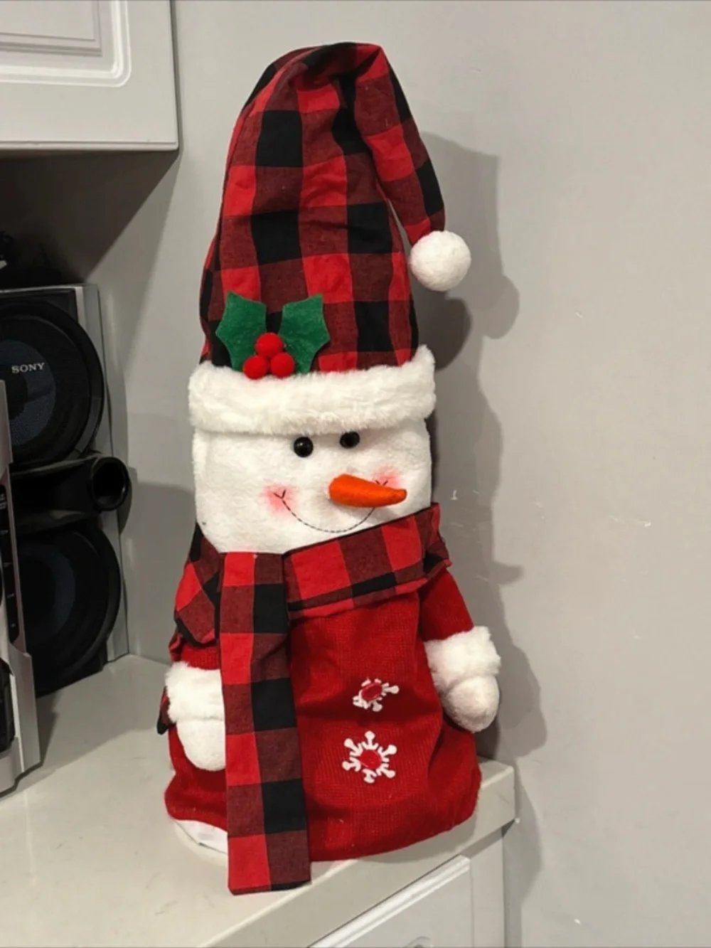 Plush Snowman Christmas Tree Topper - Red Buffalo Plaid