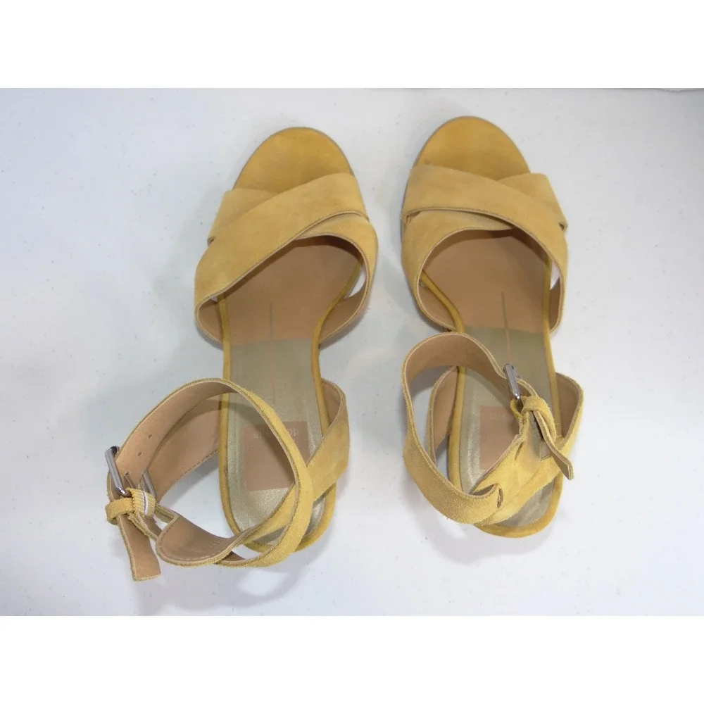 Dolce Vita Mustard Yellow‎ Suede Cork Wedge Ankle Strap Sandals Size 6