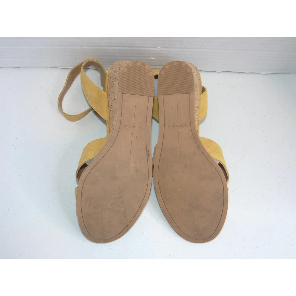 Dolce Vita Mustard Yellow‎ Suede Cork Wedge Ankle Strap Sandals Size 6