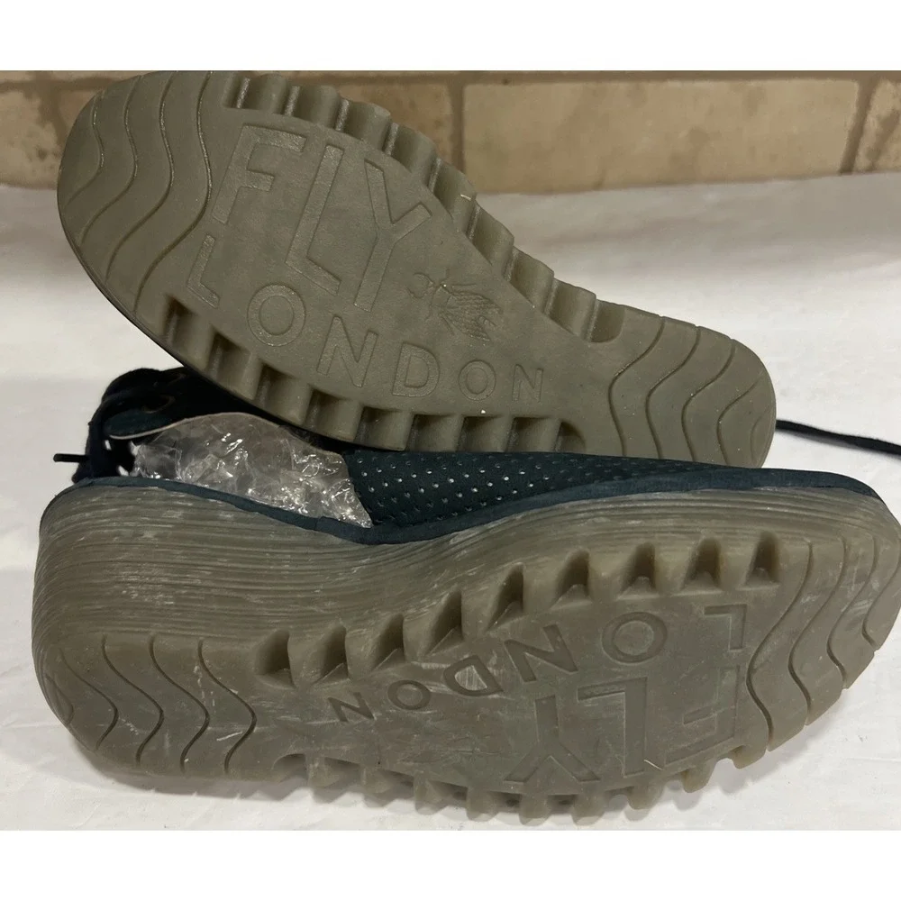 Fly London Womens Ypul799fly Wedge Sandal Dark Green Peep Toe Lace 40 9/9.5
