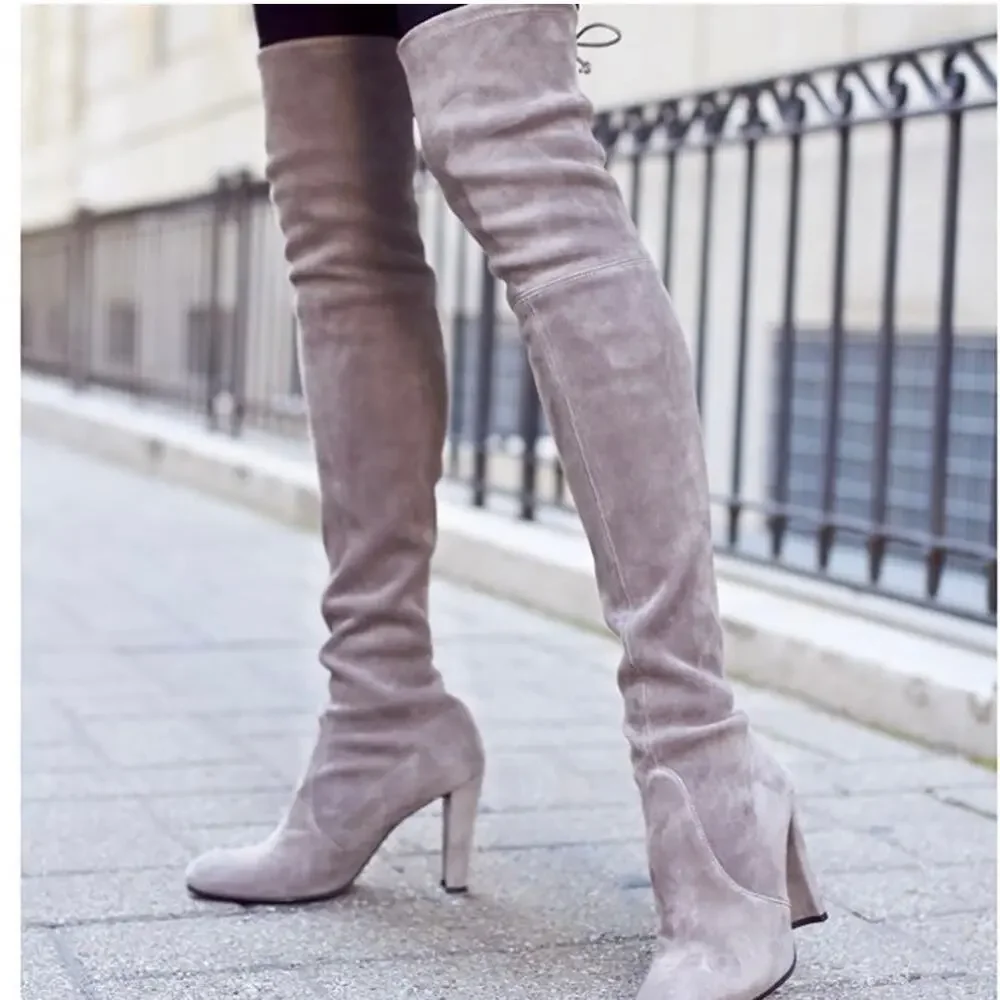 STUART WEITZMAN Highland Suede Over The Knee Boot Light Gray 8