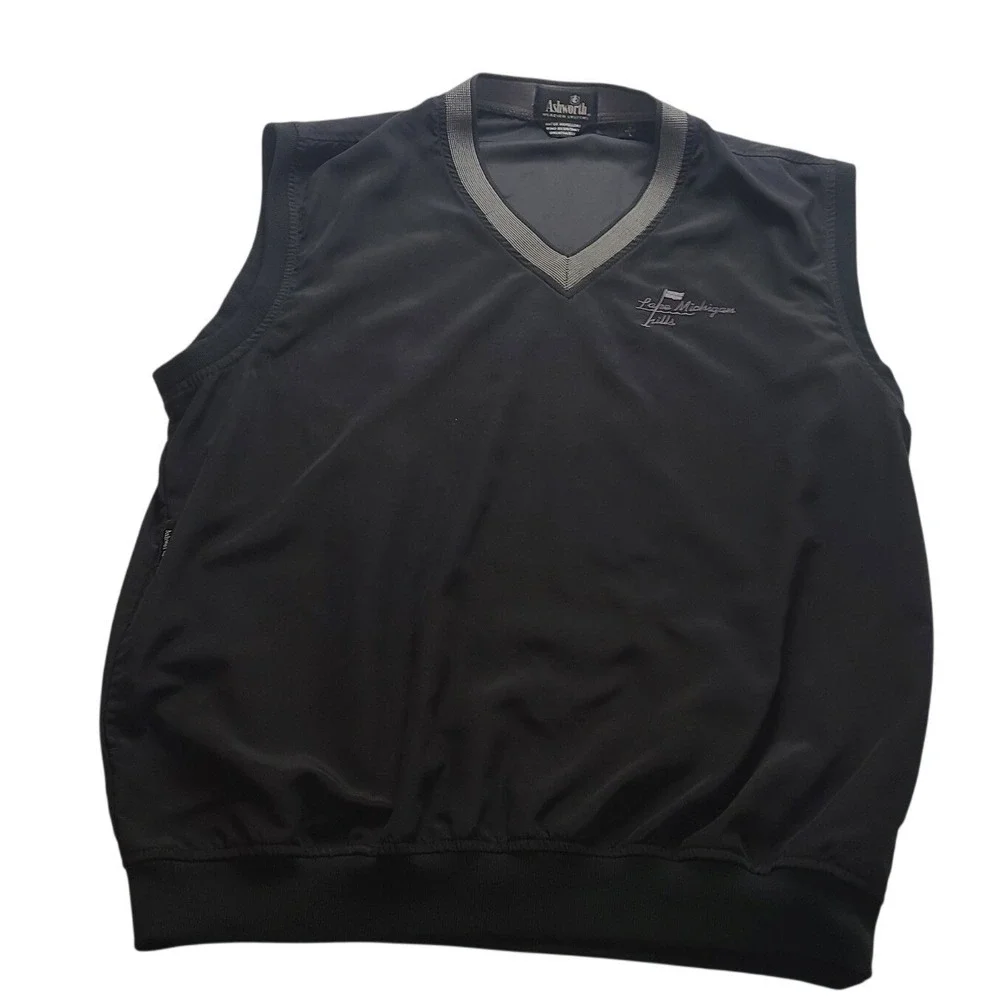 Ashworth Weather‎ Systems Golf Vest Men's L Black Lake Michigan Hills Windshirt