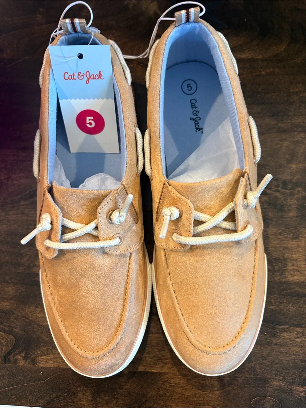 NEW Boys Tan Faux Suede Boat Shoes, Cat & Jack, NWT - size 5