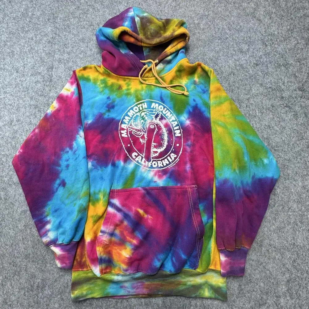 Vintage Mammoth Mountain Hoodie Mens Small Multicolor Tie Dye Fleece Pro-Weave